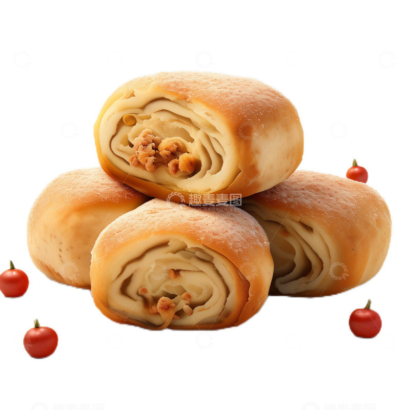 高清大图下载【趣麦麦图】3D真实立体麻薯面包速食面包卷