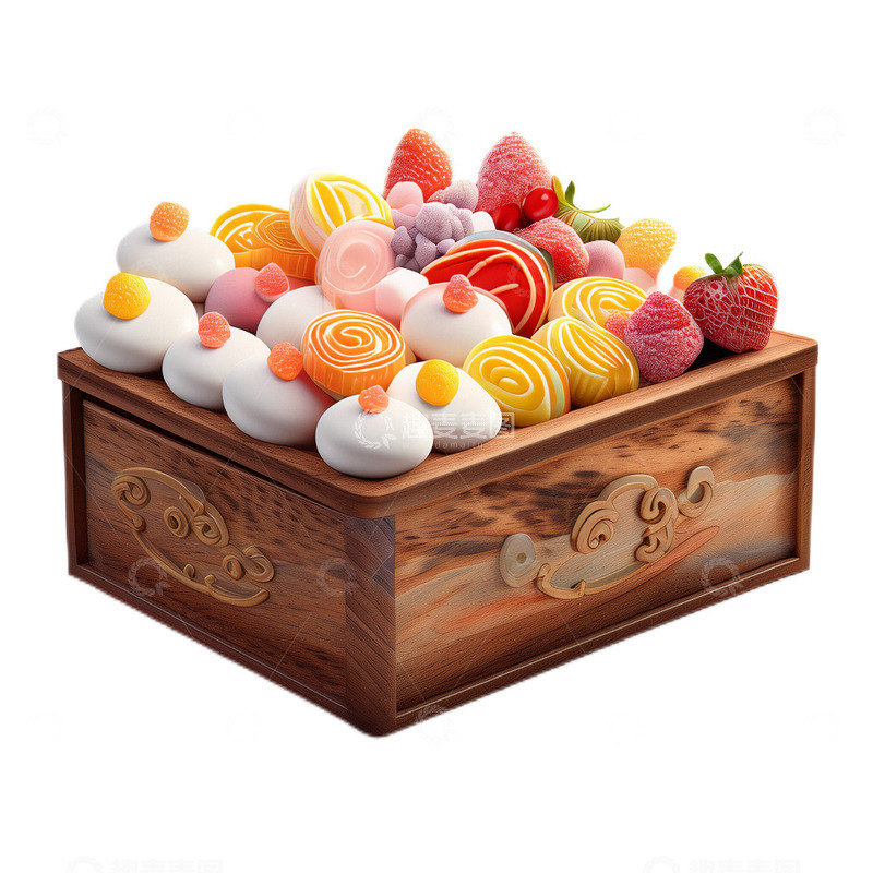 高清大图下载【趣麦麦图】3D真实立体木质礼盒甜品情人节