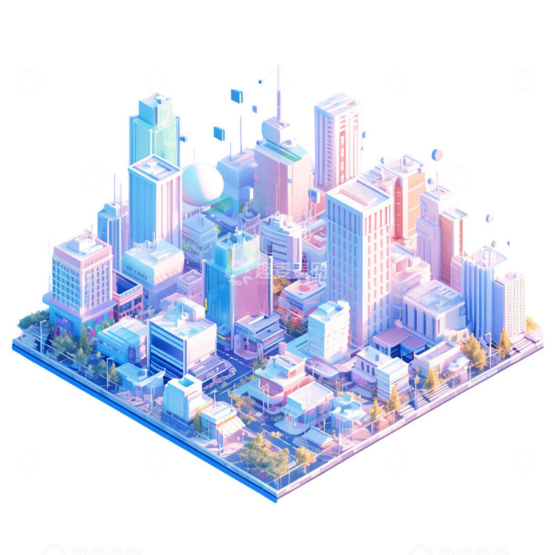 高清大图下载【趣麦麦图】都市等距3D插画