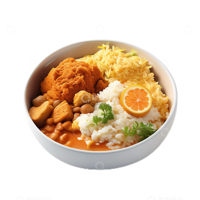 高清大图下载【趣麦麦图】3D真实立体米饭炸鸡食物