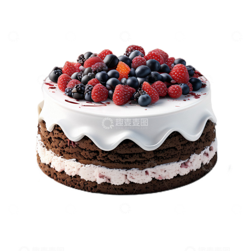 高清大图下载【趣麦麦图】3D真实立体黑森林蛋糕甜品草莓