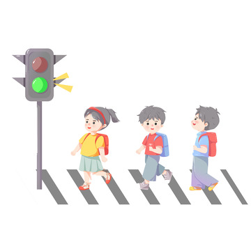 学生文明排队安全过斑马线