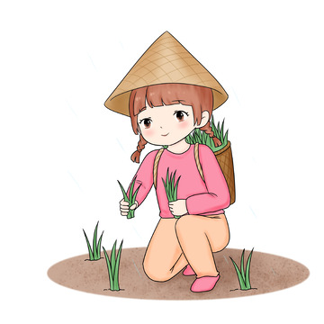 谷雨农耕场景雨中人物