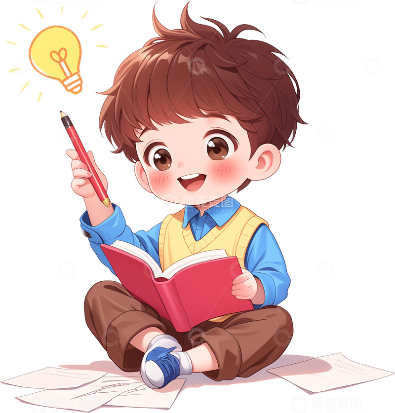 高清大图下载【趣麦麦图】可爱男孩快乐读书人物元素