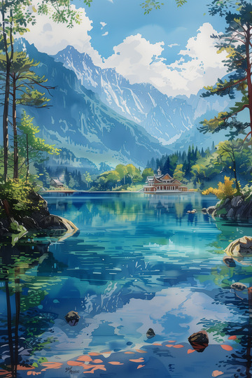 山水风景插画背景