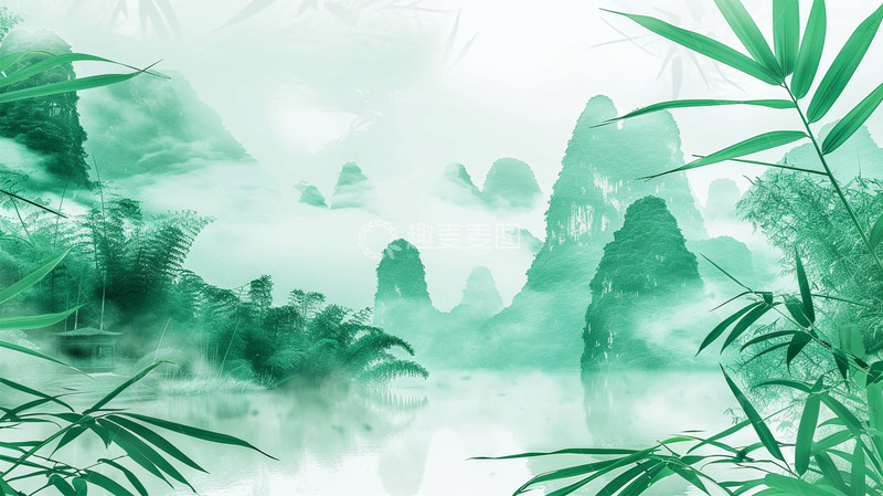 高清大图下载【趣麦麦图】山水植物竹子中国风绿色场景
