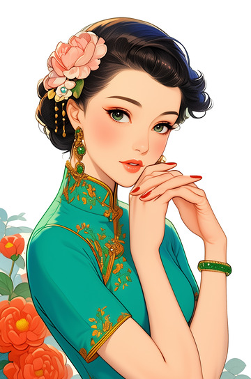 国风旗袍美女插画素材