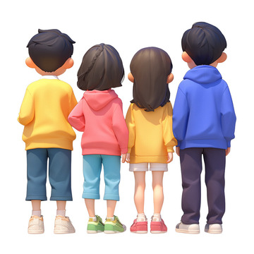 卡通小朋友青年小孩背影3D
