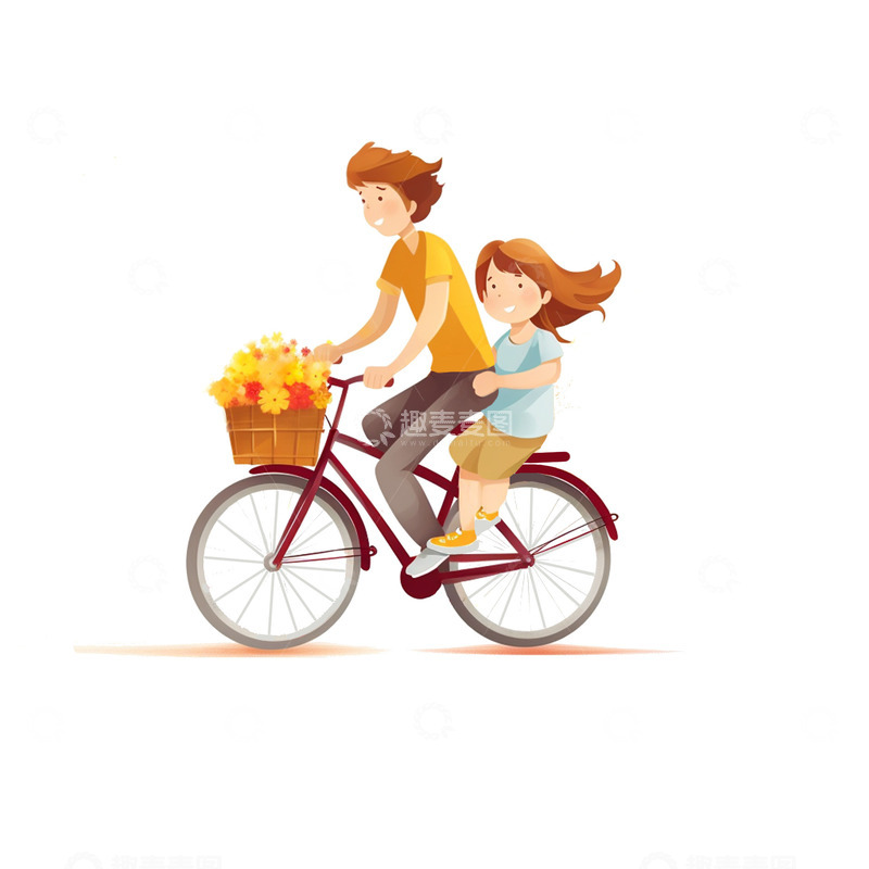 高清大图下载【趣麦麦图】母女骑着单车出行免扣元素