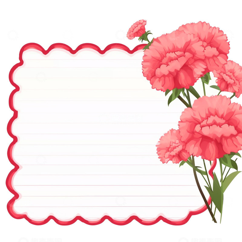 高清大图下载【趣麦麦图】-波浪边框康乃馨装饰信纸