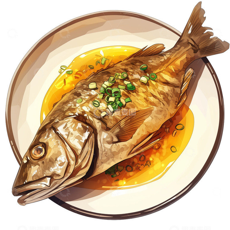 高清大图下载【趣麦麦图】美味的蒸鱼插画