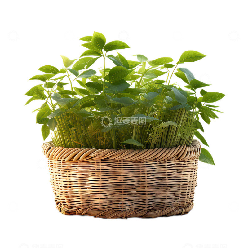 高清大图下载【趣麦麦图】3D真实立体竹筐菜苗农民