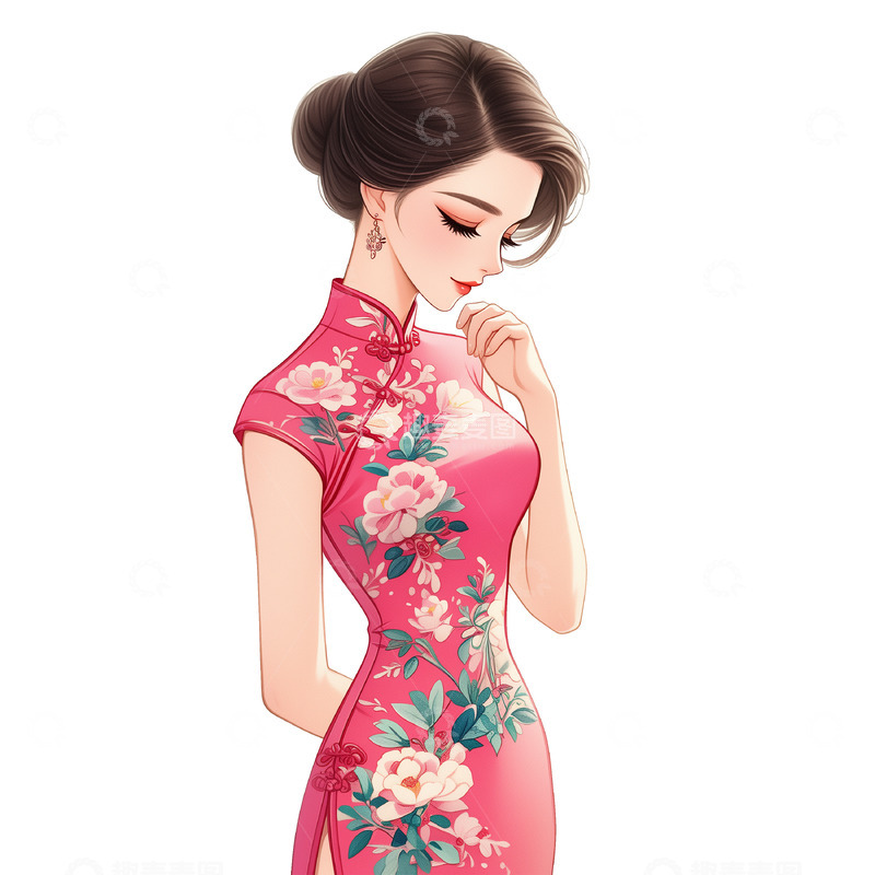 高清大图下载【趣麦麦图】粉色优雅国潮美女素材