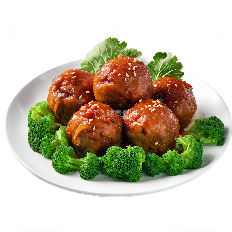 高清大图下载【趣麦麦图】3D真实立体红烧狮子头中餐