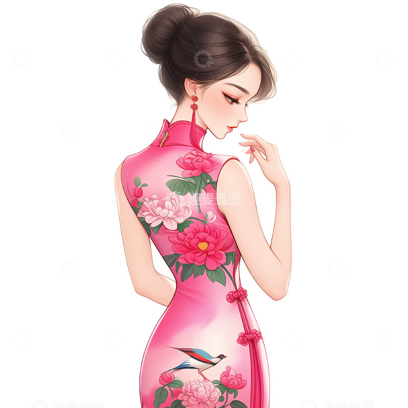 高清大图下载【趣麦麦图】优雅旗袍女人国潮风格