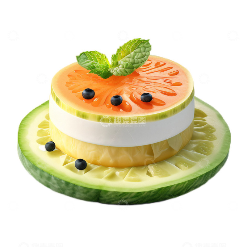 高清大图下载【趣麦麦图】3D真实立体薄荷蜜瓜软酪