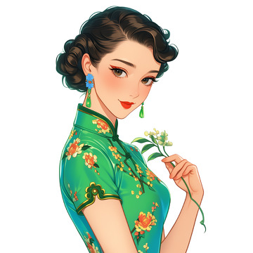 国潮旗袍女人插画素材