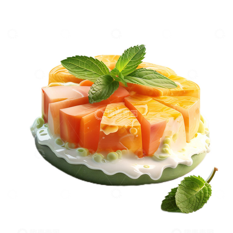 高清大图下载【趣麦麦图】3D真实立体薄荷蜜瓜软酪甜品