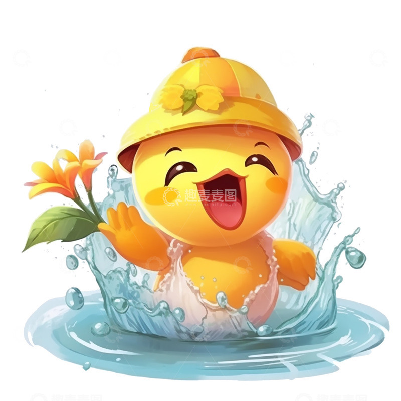 高清大图下载【趣麦麦图】可爱小黄鸭玩水场景