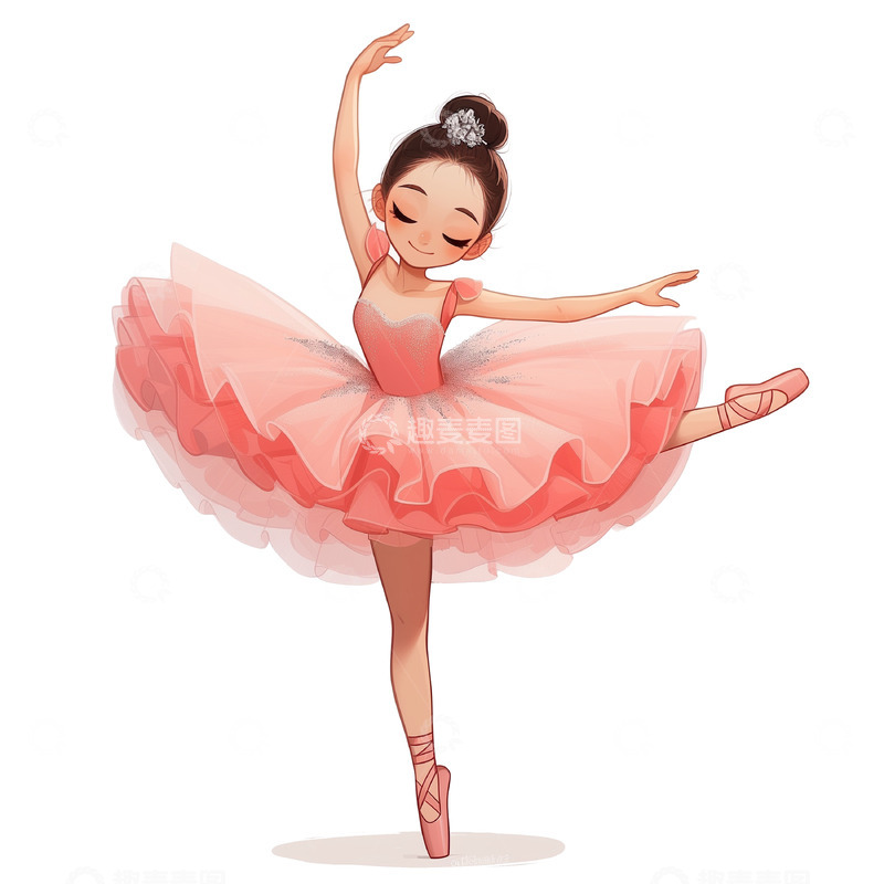 高清大图下载【趣麦麦图】卡通插画风格的芭蕾舞女孩