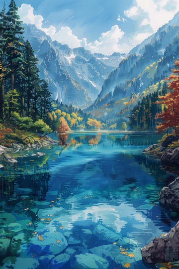 山水自然风景插画背景