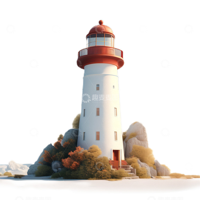 高清大图下载【趣麦麦图】3D真实立体灯塔航行大海建筑
