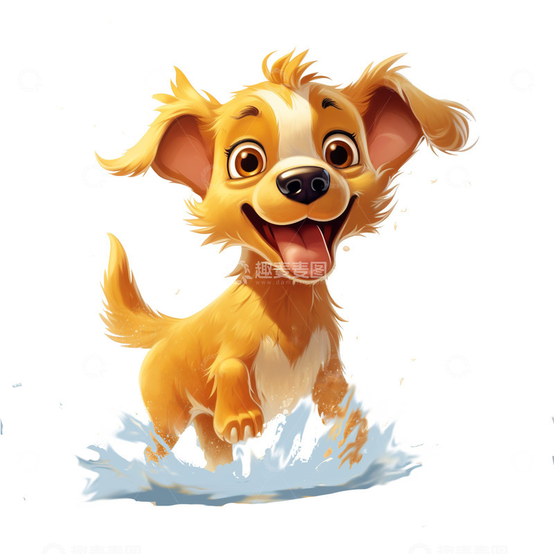 高清大图下载【趣麦麦图】踩水兴奋玩耍的小狗