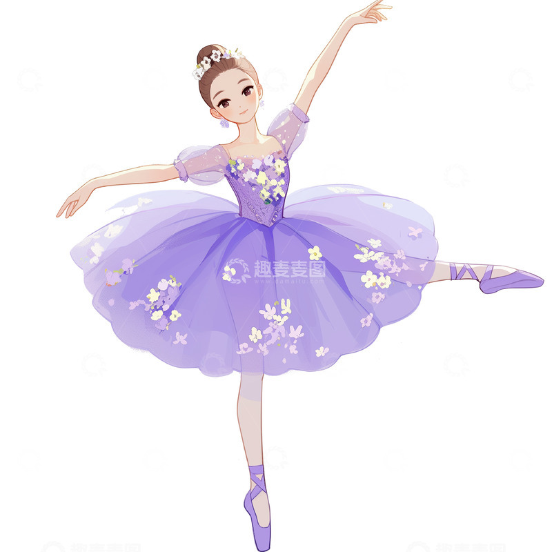 高清大图下载【趣麦麦图】卡通紫色芭蕾舞女孩素材