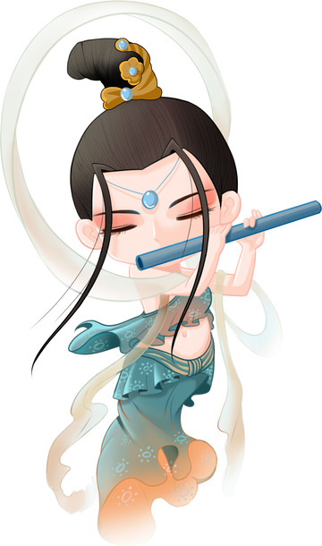 手绘Q版敦煌乐女