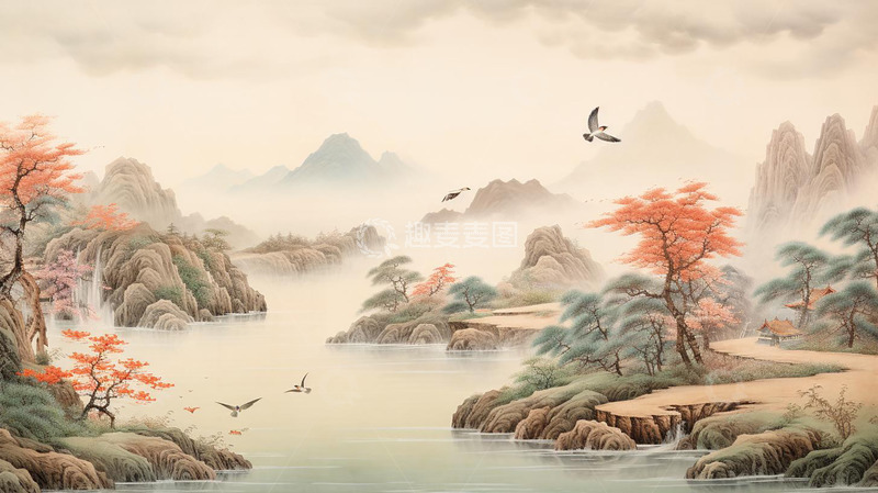 高清大图下载【趣麦麦图】红色中国风插画背景