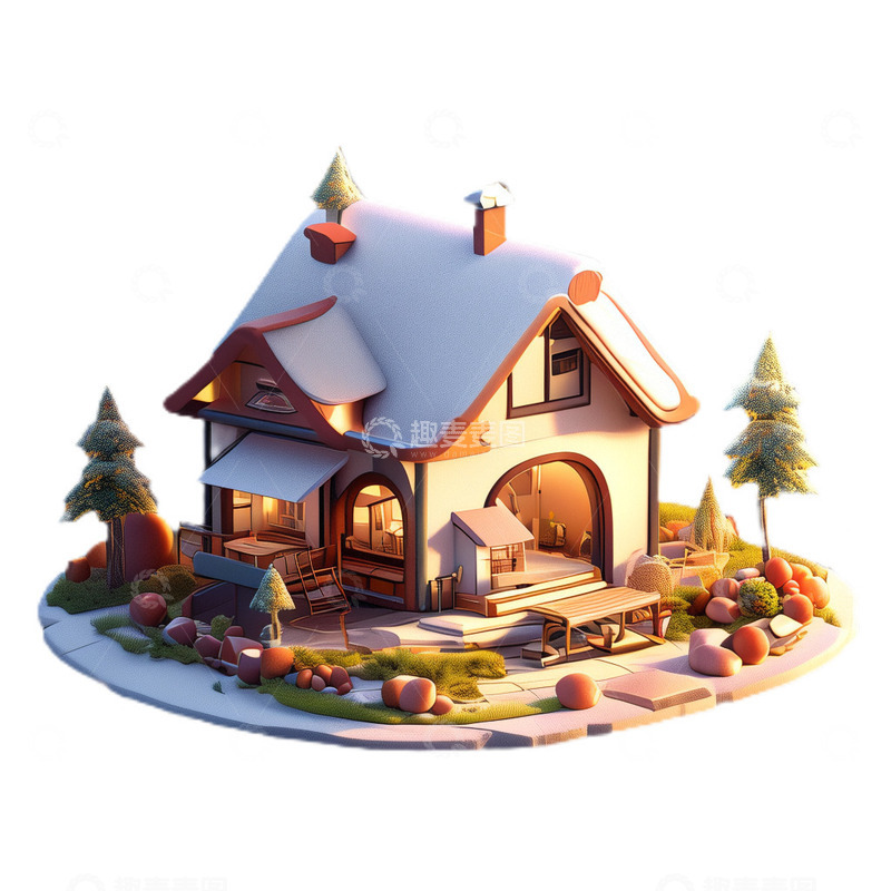 高清大图下载【趣麦麦图】3D立体卡通建筑雪房子唯美
