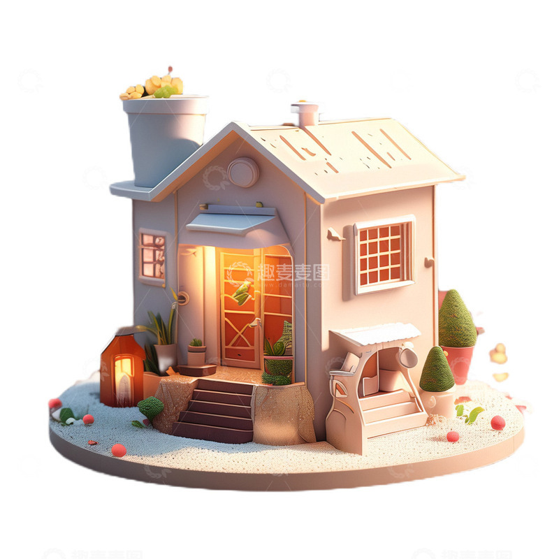 高清大图下载【趣麦麦图】3D立体卡通房子温馨小场景梦想
