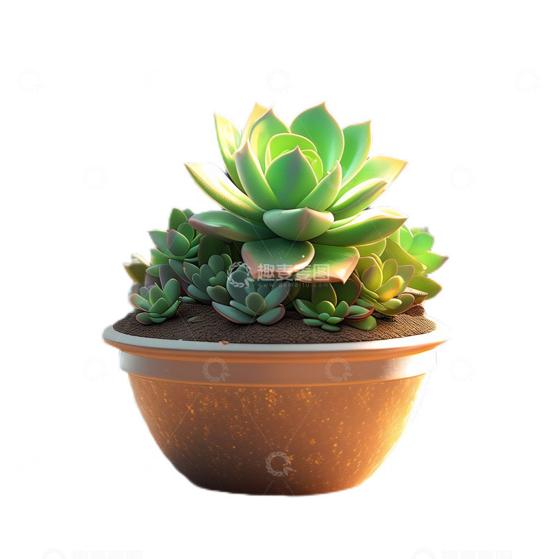 高清大图下载【趣麦麦图】3D立体真实多肉盆栽植物茂盛
