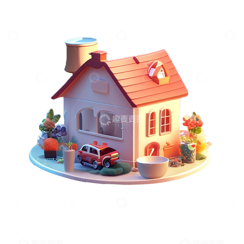 高清大图下载【趣麦麦图】3D立体卡通房子小场景梦想