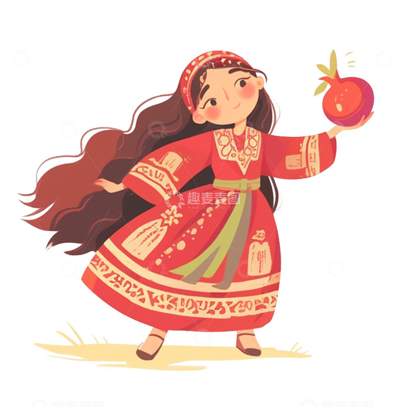 高清大图下载【趣麦麦图】卡通民族女孩插画