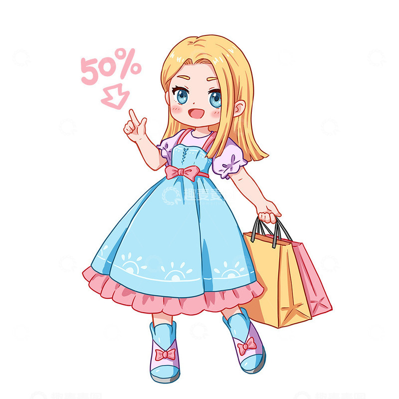源文件下载【趣麦麦图】手绘QQ人购物女孩