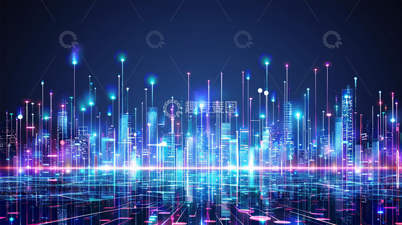 高清大图下载【趣麦麦图】科技蓝色紫色城市建筑光效商务