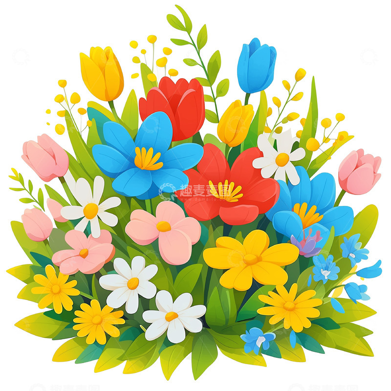 高清大图下载【趣麦麦图】卡通鲜花丛素材