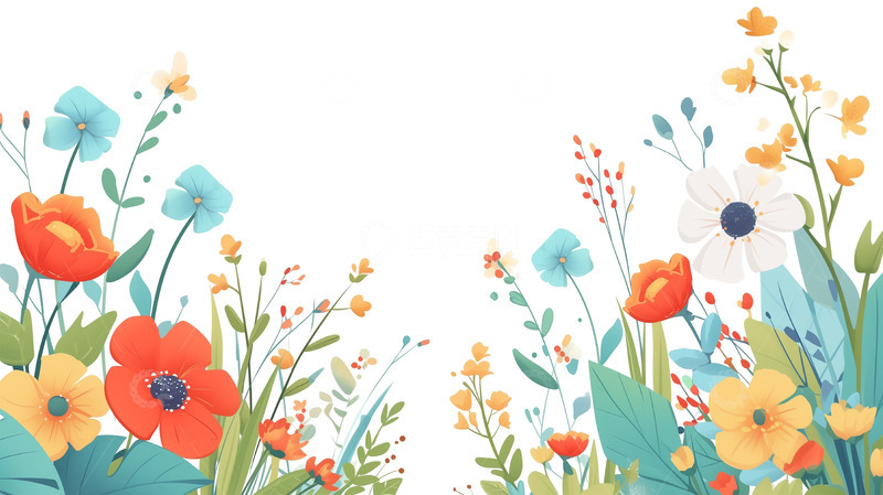 鲜花丛卡通插画素材