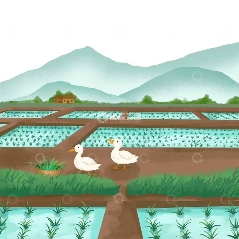 源文件下载【趣麦麦图】农田稻田谷雨庄家插秧耕作