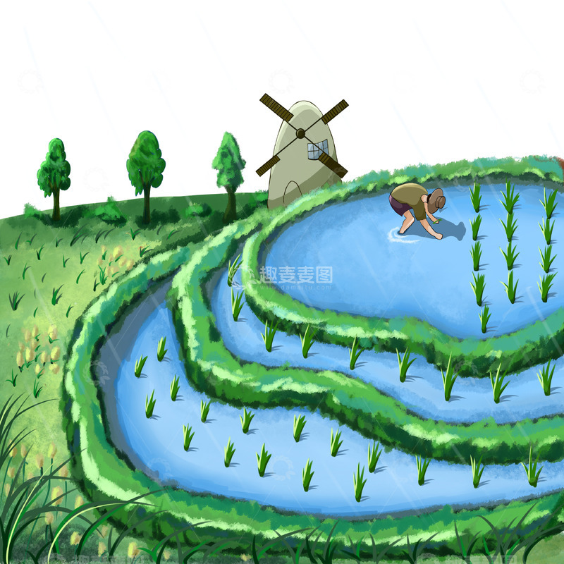 源文件下载【趣麦麦图】农田谷雨田地耕作耕田庄家插秧