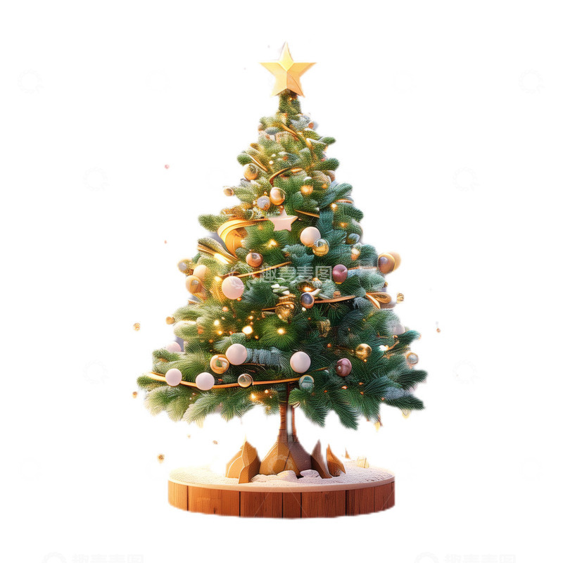 高清大图下载【趣麦麦图】3D立体卡通圣诞树松树圣诞节节日