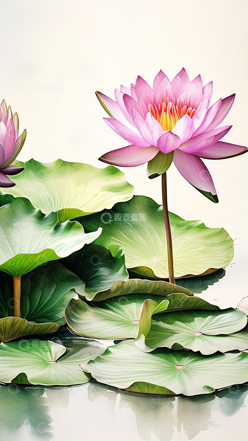 高清大图下载【趣麦麦图】水墨荷花背景插画