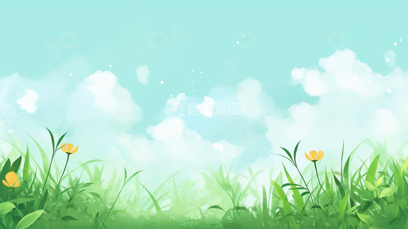高清大图下载【趣麦麦图】卡通小清新花朵花草背景春天插画