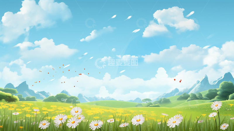 云朵绿色小清新春天海报背景