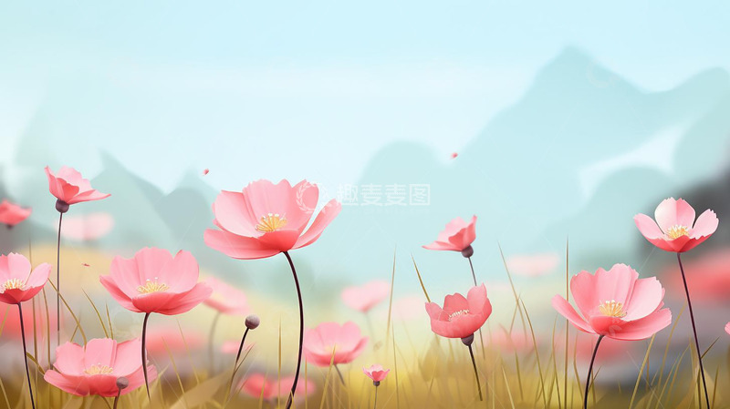 高清大图下载【趣麦麦图】粉色唯美小雏菊插画背景