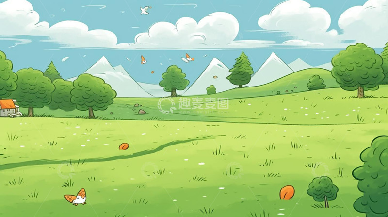 蓝天白云扁平风插画背景