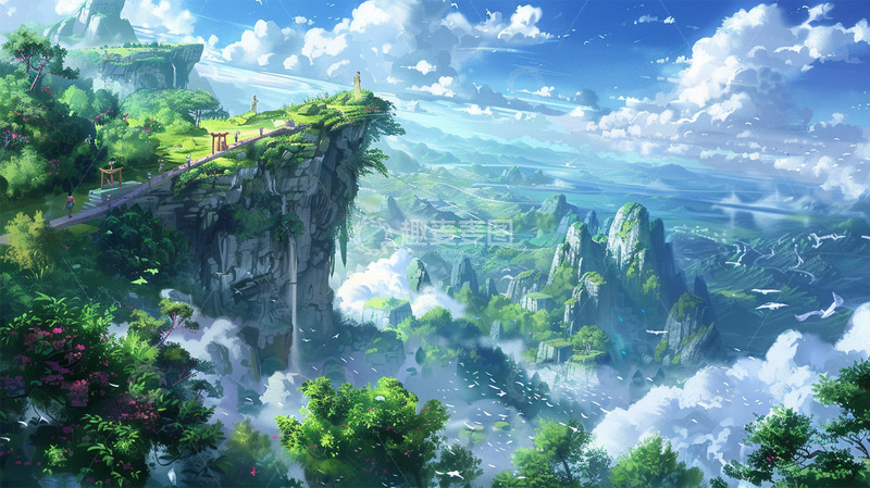 高清大图下载【趣麦麦图】蓝天白云山峰清新植物唯美场景