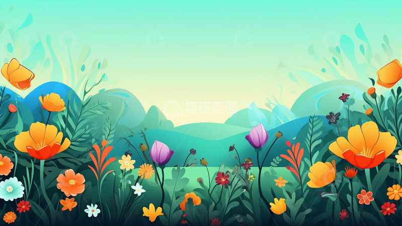 高清大图下载【趣麦麦图】手绘彩色鲜花插画背景