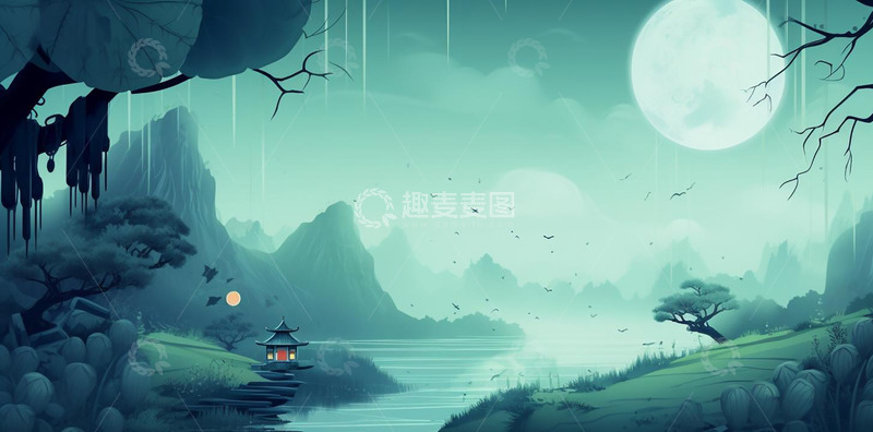 高清大图下载【趣麦麦图】中国风蓝色水墨背景